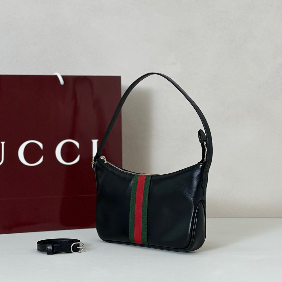 STRIPED LEATHER SHOULDER BAG