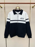 ZIP-FRONT STRIPED KNIT CARDIGAN WITH COLLAR