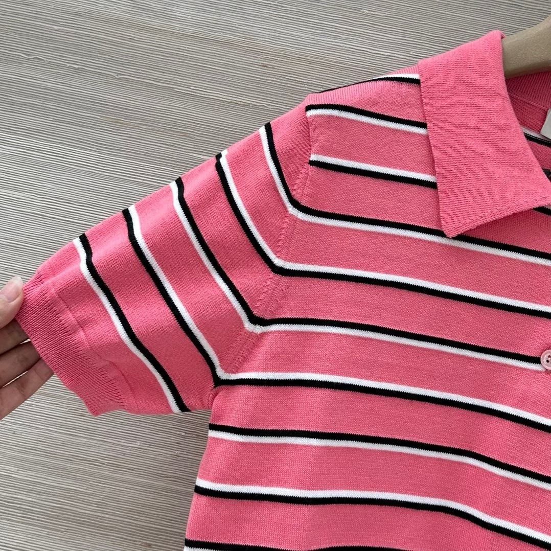 STRIPED KNIT POLO TOP