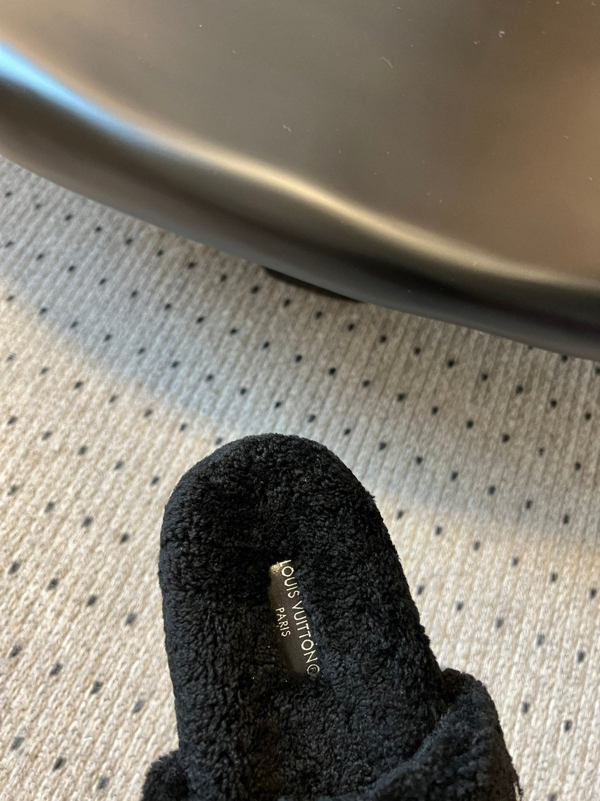 COZY MONOGRAM FUR SLIDE SLIPPERS