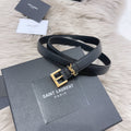 BLACK LEATHER BELT WITH GOLD-TONE LOGO BUCKLE