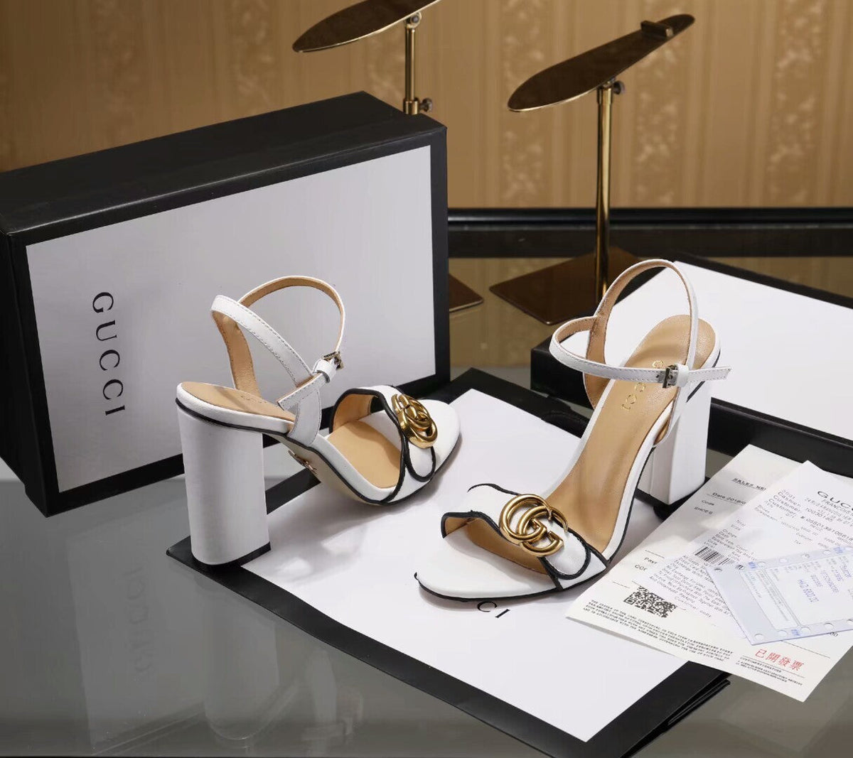 LOGO BLOCK HEEL SANDALS – WHITE EDITION