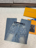 EMBELLISHED LOGO STRAIGHT LEG DENIM JEANS