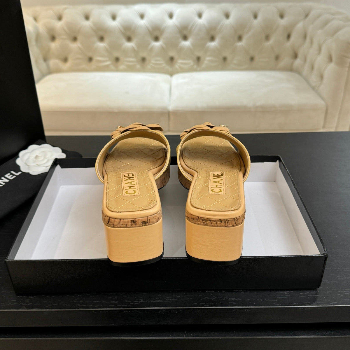 BUTTER YELLOW FLORAL PLATFORM SLIDE SANDALS