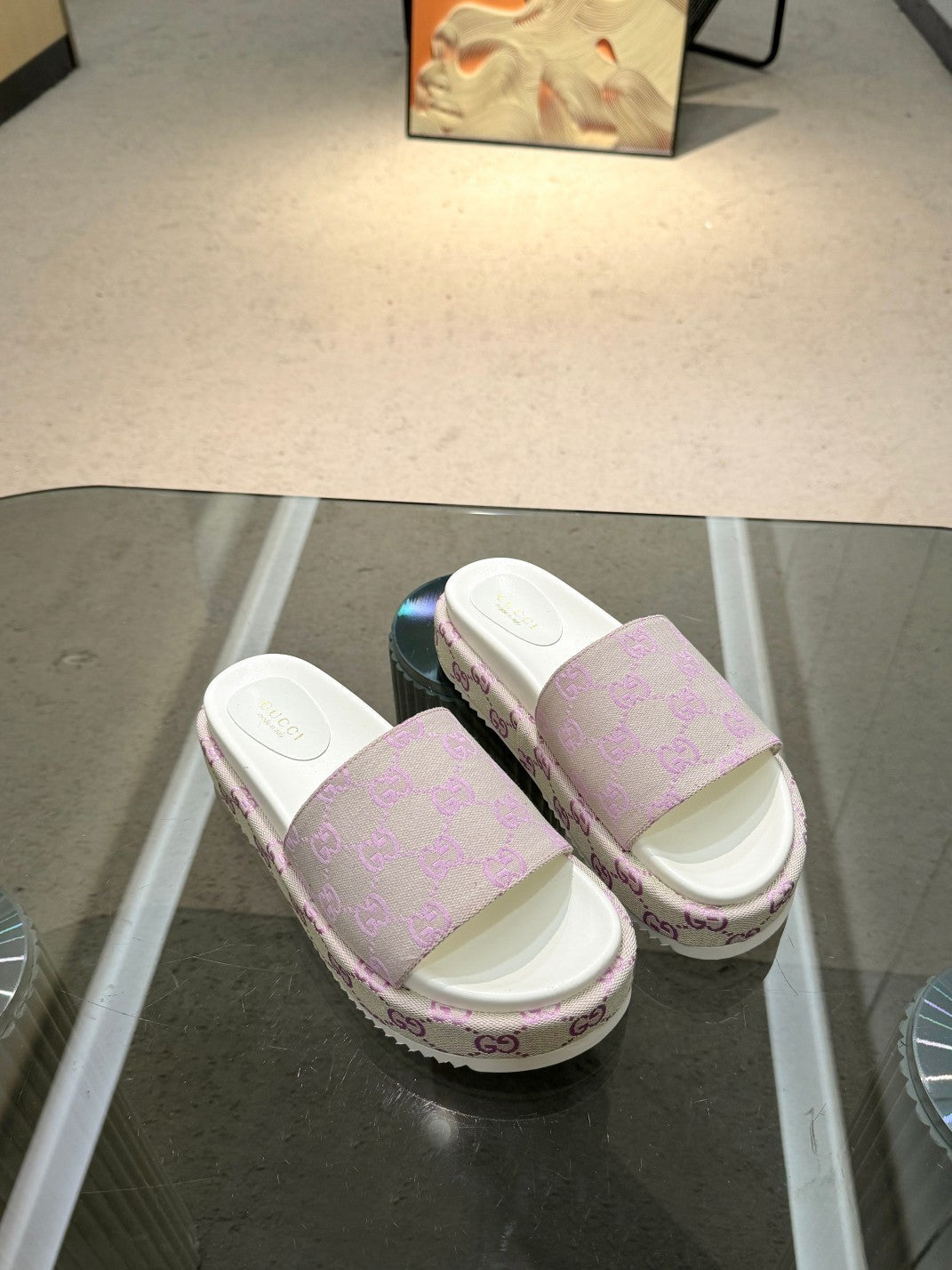 PASTEL MONOGRAM PLATFORM SLIDE SANDALS