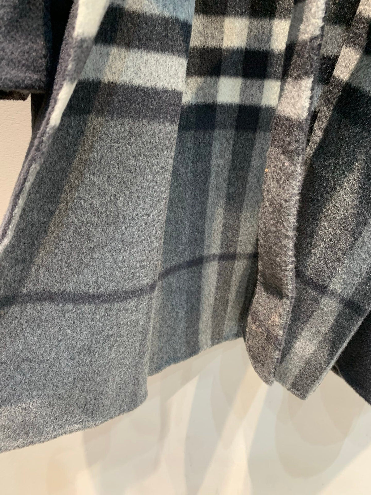 CHECK PANEL BELTED HOODED COAT