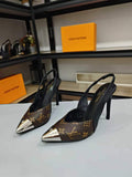 MONOGRAM PRINT SLINGBACK HEELS WITH METAL TOE CAP