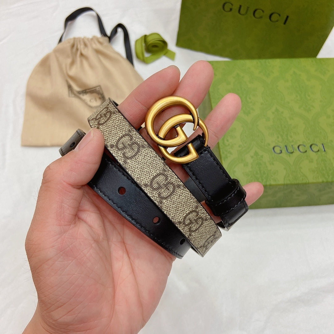 BLACK LEATHER BELT WITH ANTIQUE GOLD DOUBLE G BUCKLE