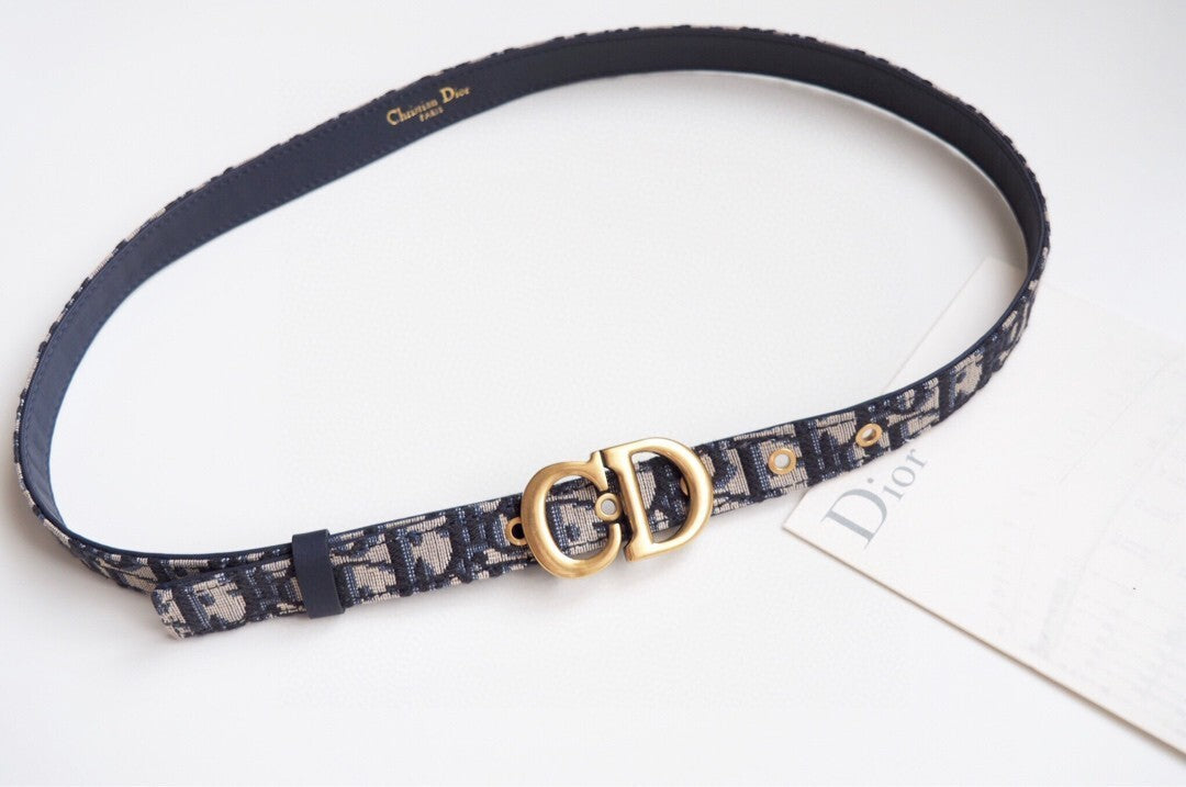 OBLIQUE CANVAS BELT WITH GOLD BUCKLE