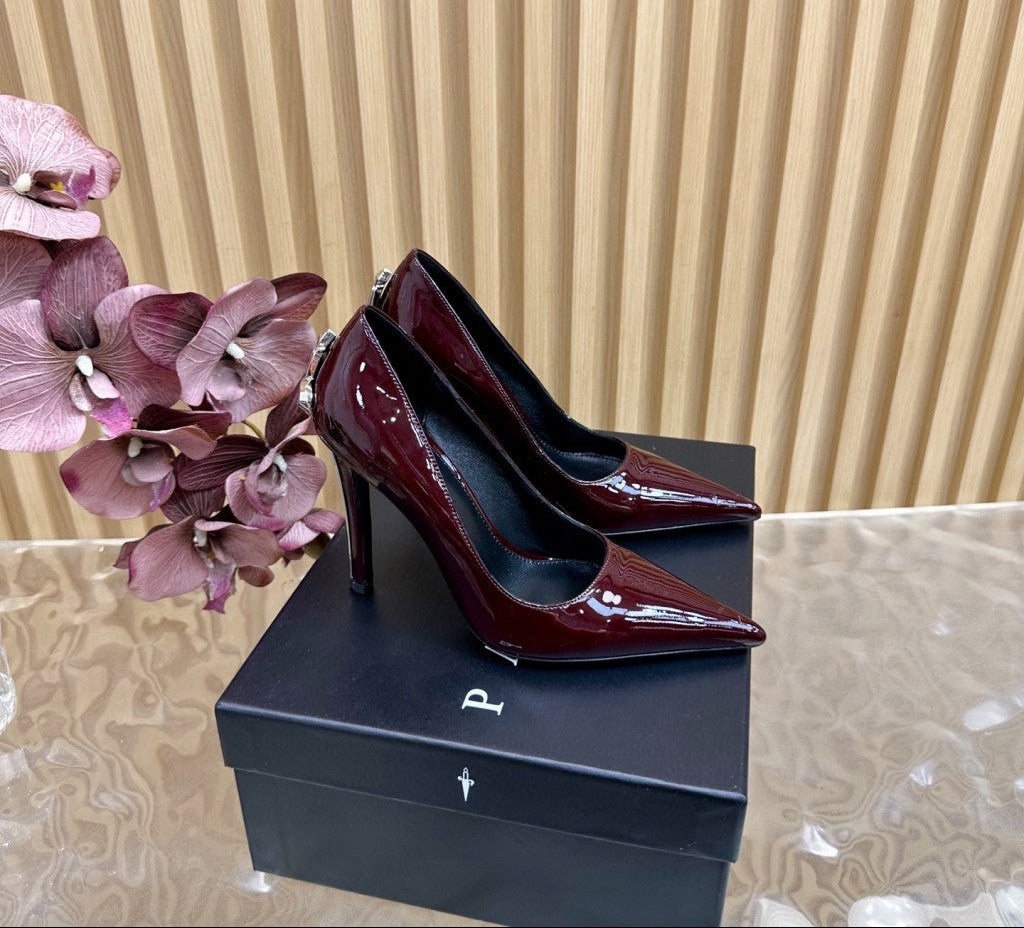 PATENT POINTED-TOE STILETTO PUMPS – DEEP BURGUNDY EDITION