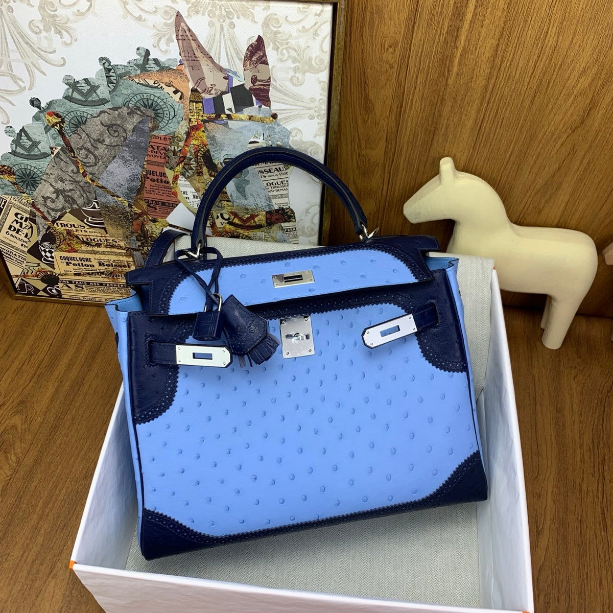 BLUE OSTRICH BAG