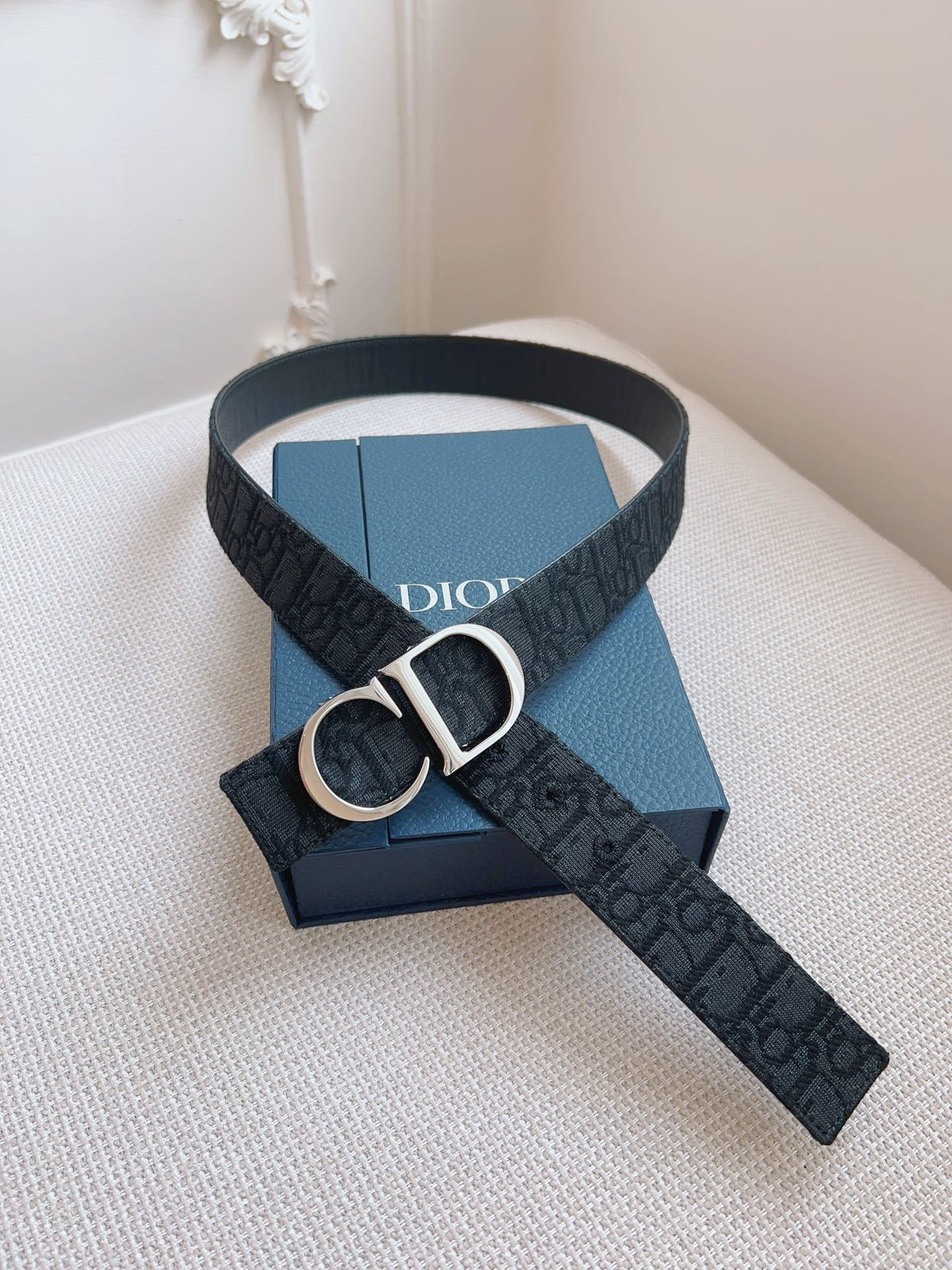 TEXTURED CANVAS BELT – SILVER LOGO BUCKLE