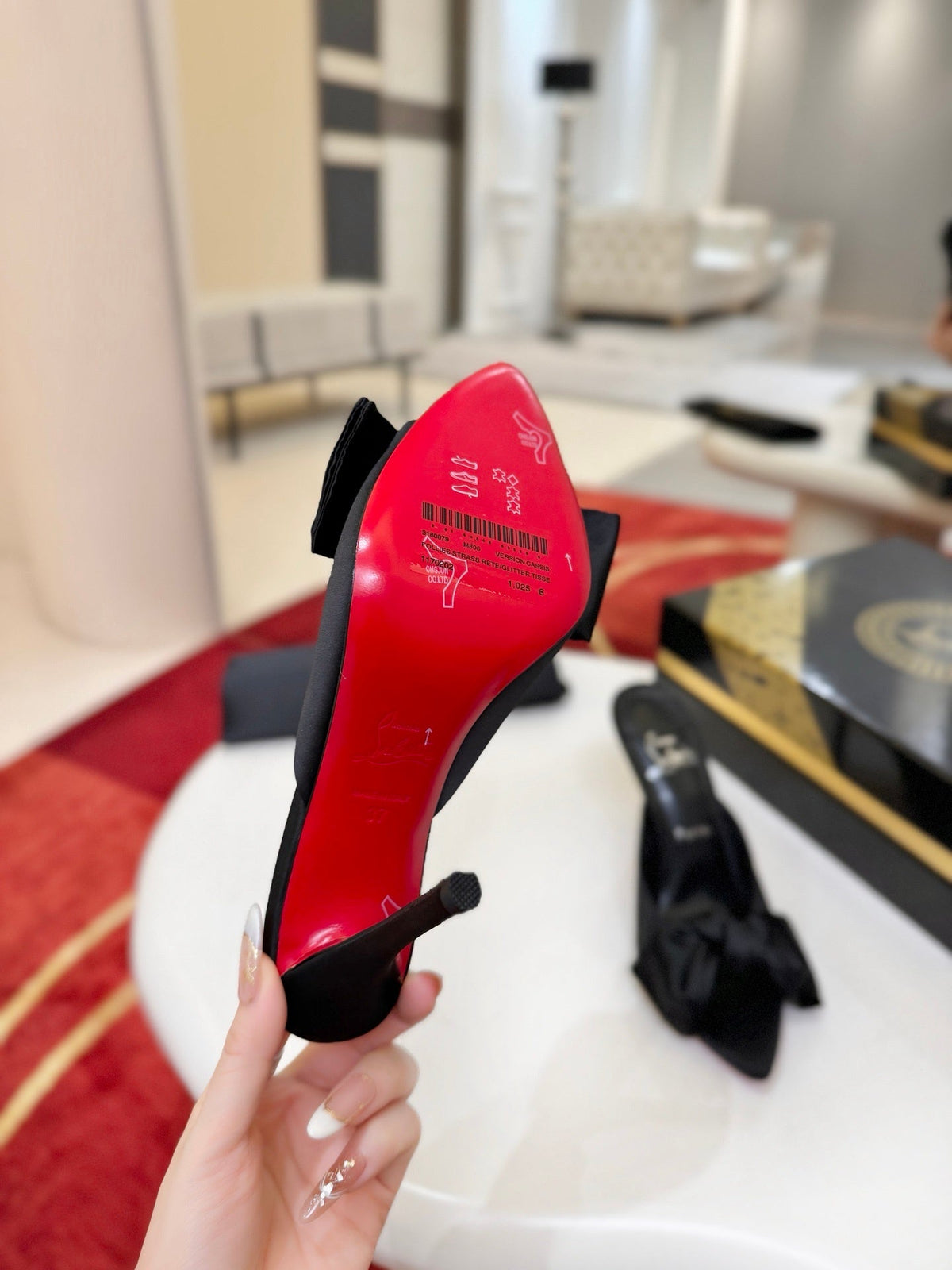 BLACK SATIN BOW MULE HEELS