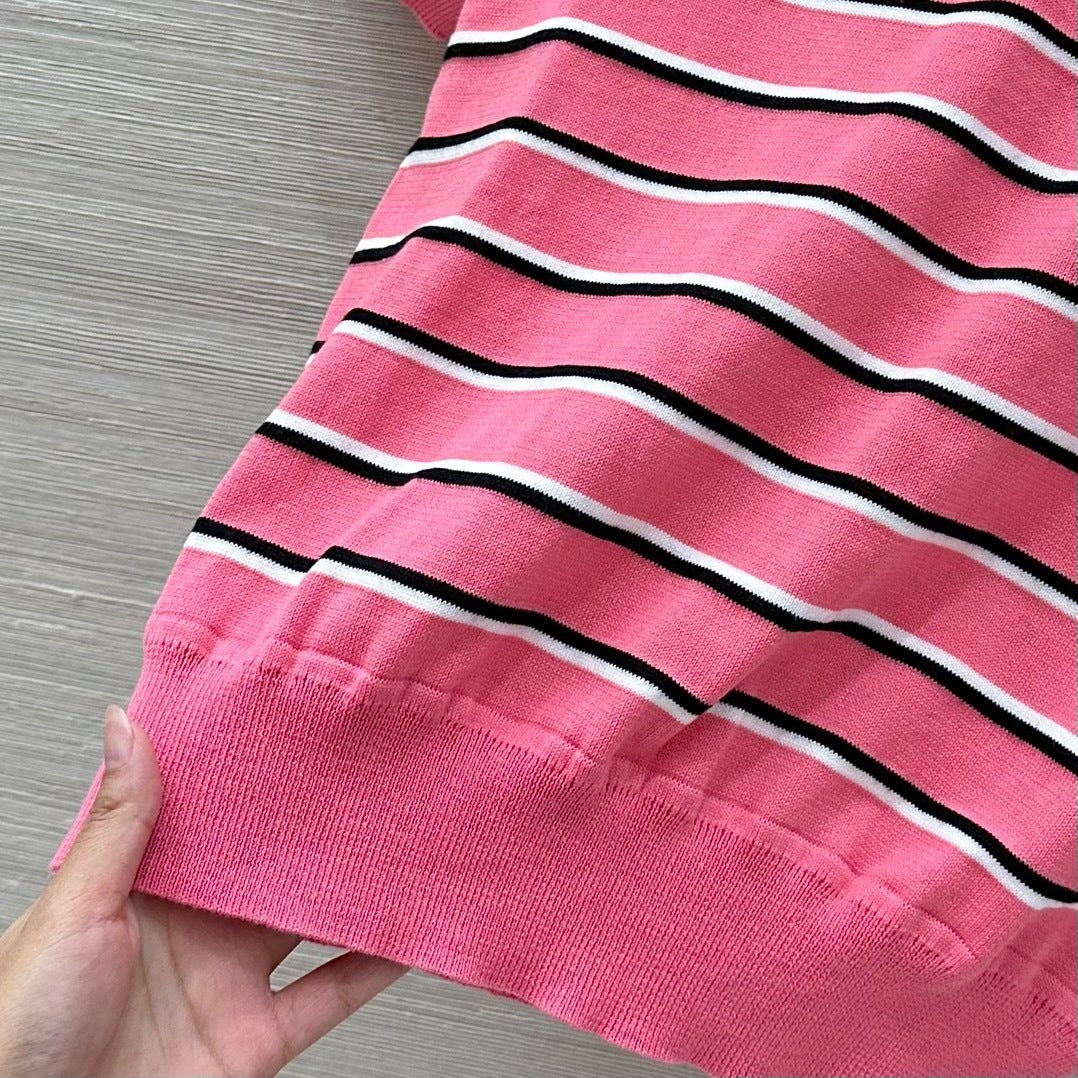 STRIPED KNIT POLO TOP