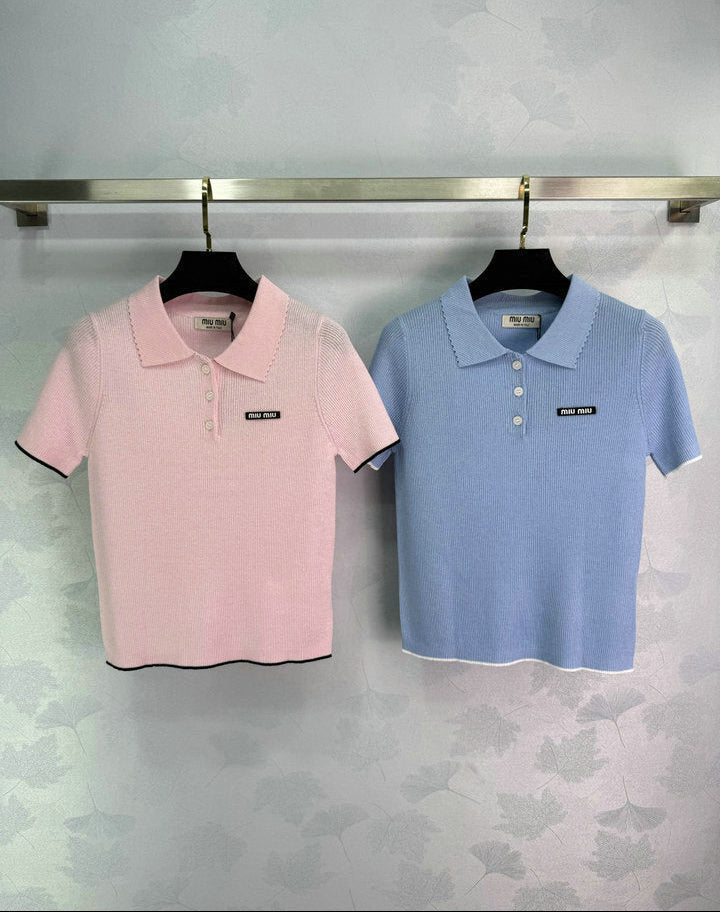 RIBBED KNIT POLO TOP