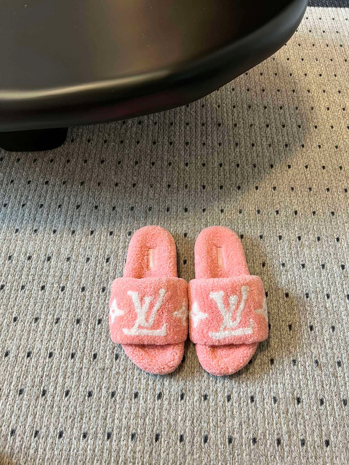 COZY MONOGRAM FUR SLIDE SLIPPERS
