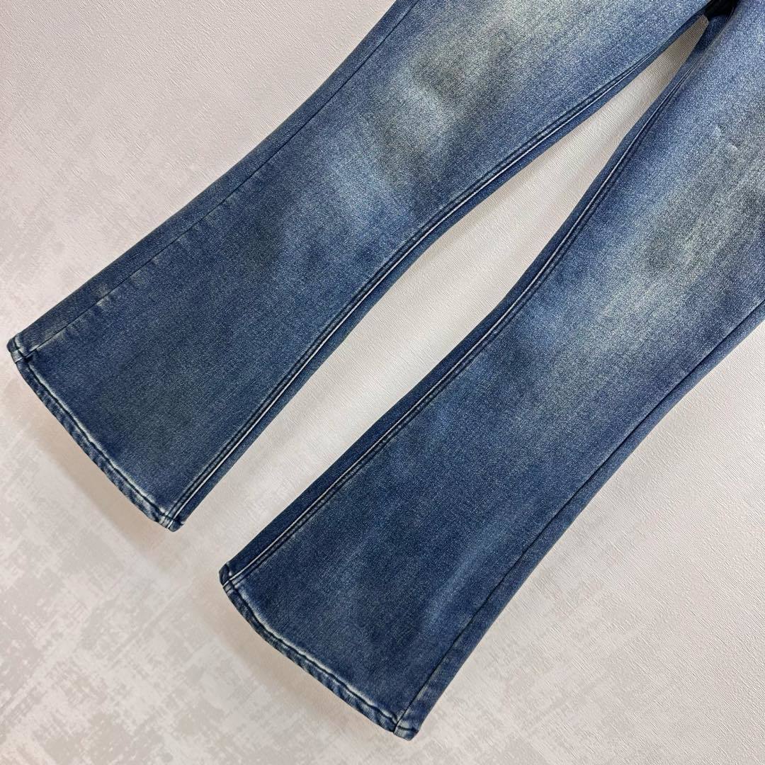 FLARED LEG VINTAGE WASH DENIM JEANS