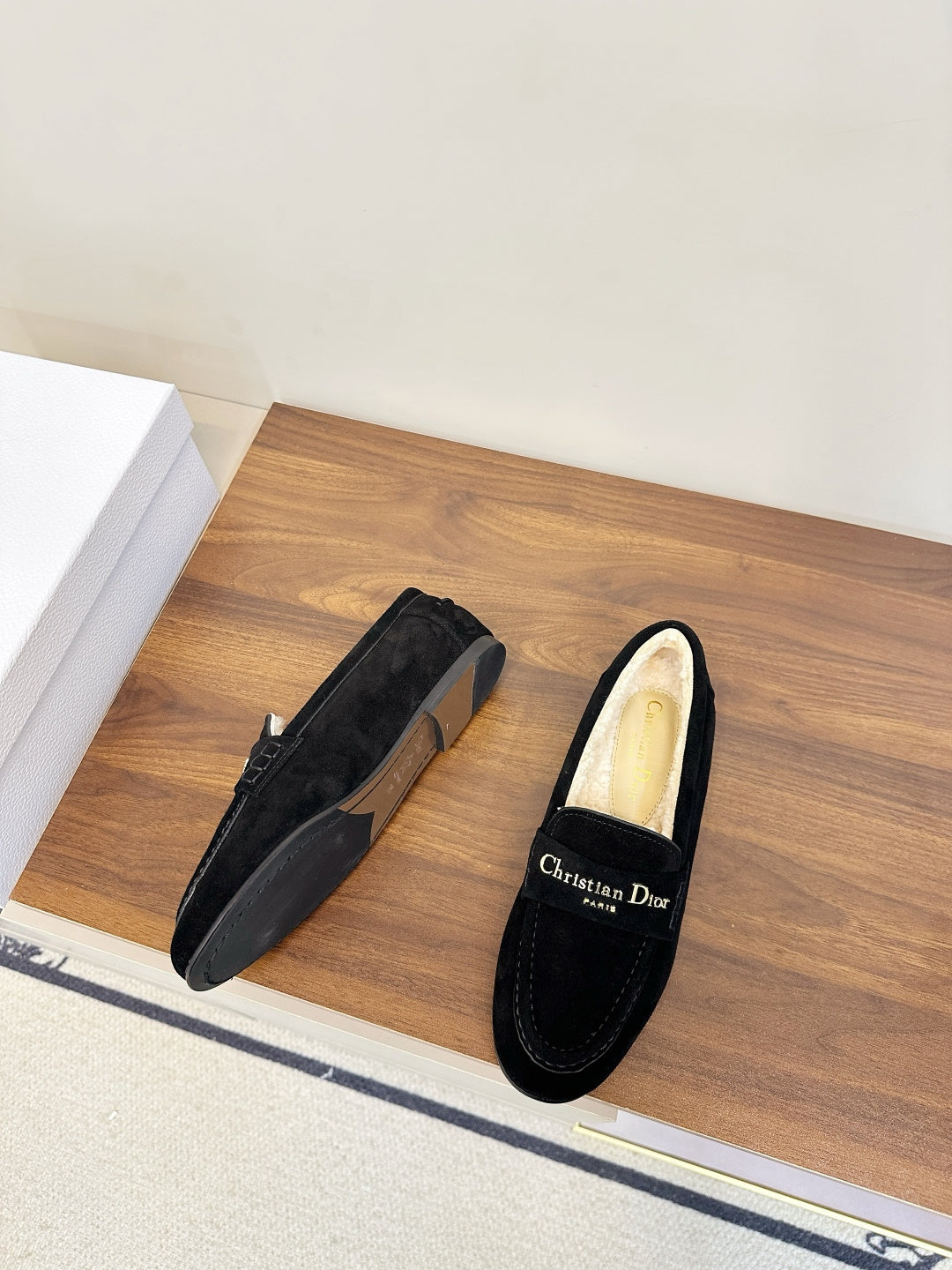 BLACK SUEDE FUR-LINED LOAFERS