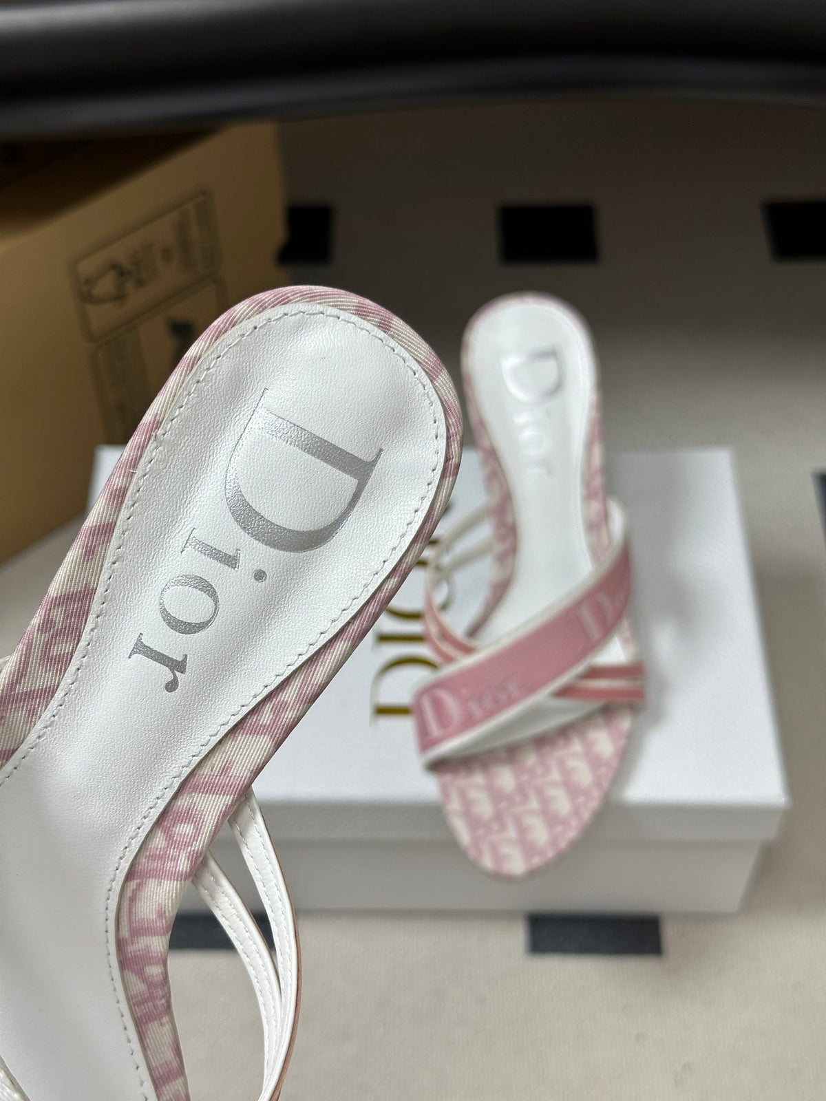PINK MONOGRAM CANVAS LOGO STRAP HEEL SANDALS