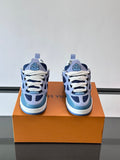 BLUE AND GREY LOW-TOP SNEAKERS WITH MESH PANELS