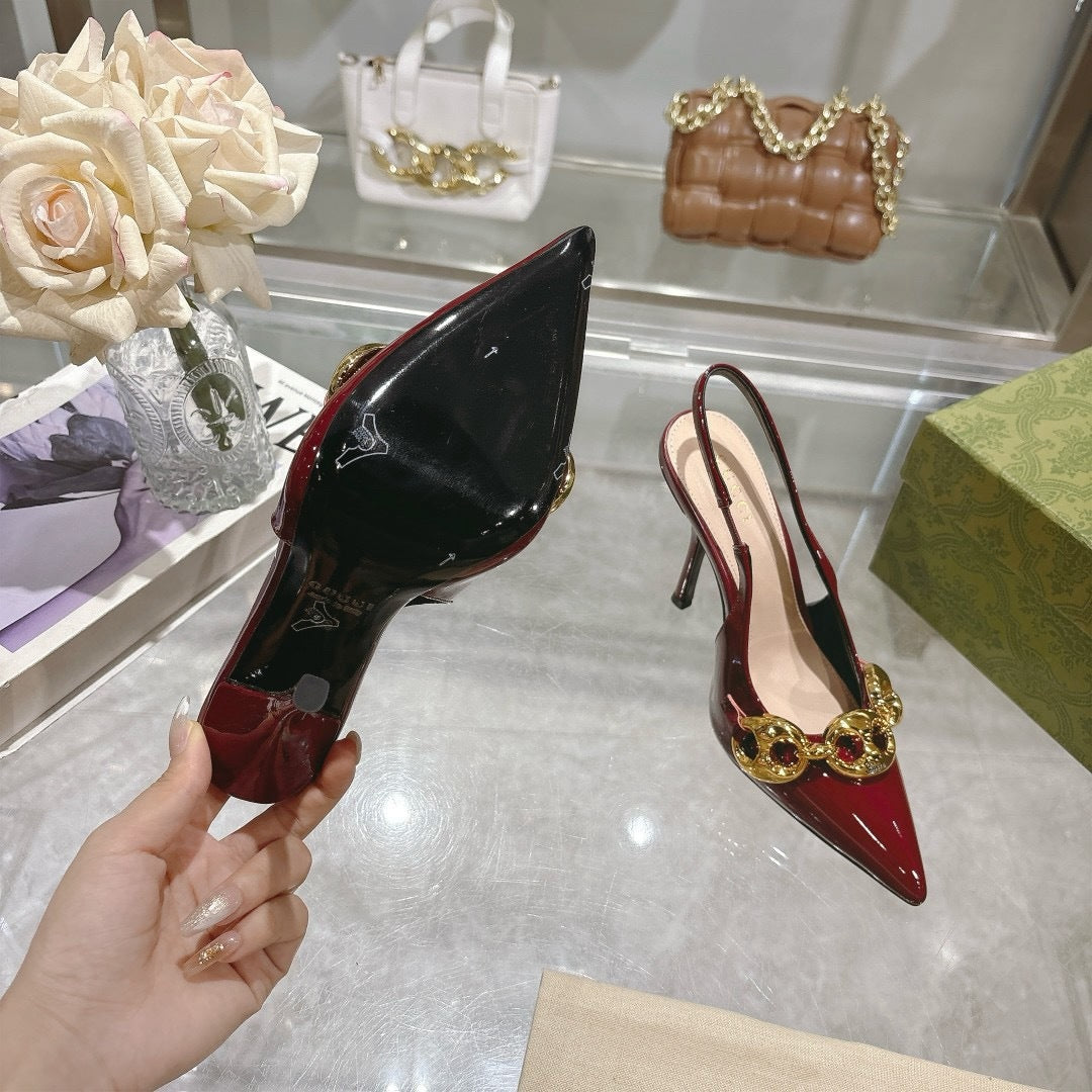 RED PATENT SLINGBACK HEELS