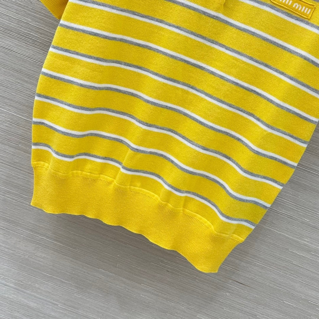 STRIPED KNIT POLO TOP