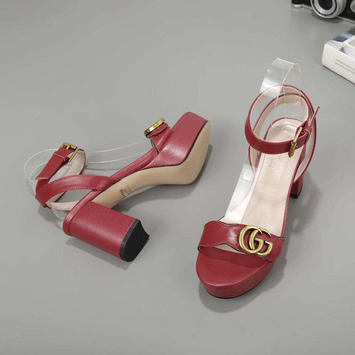 LOGO PLATFORM ANKLE STRAP HEELS