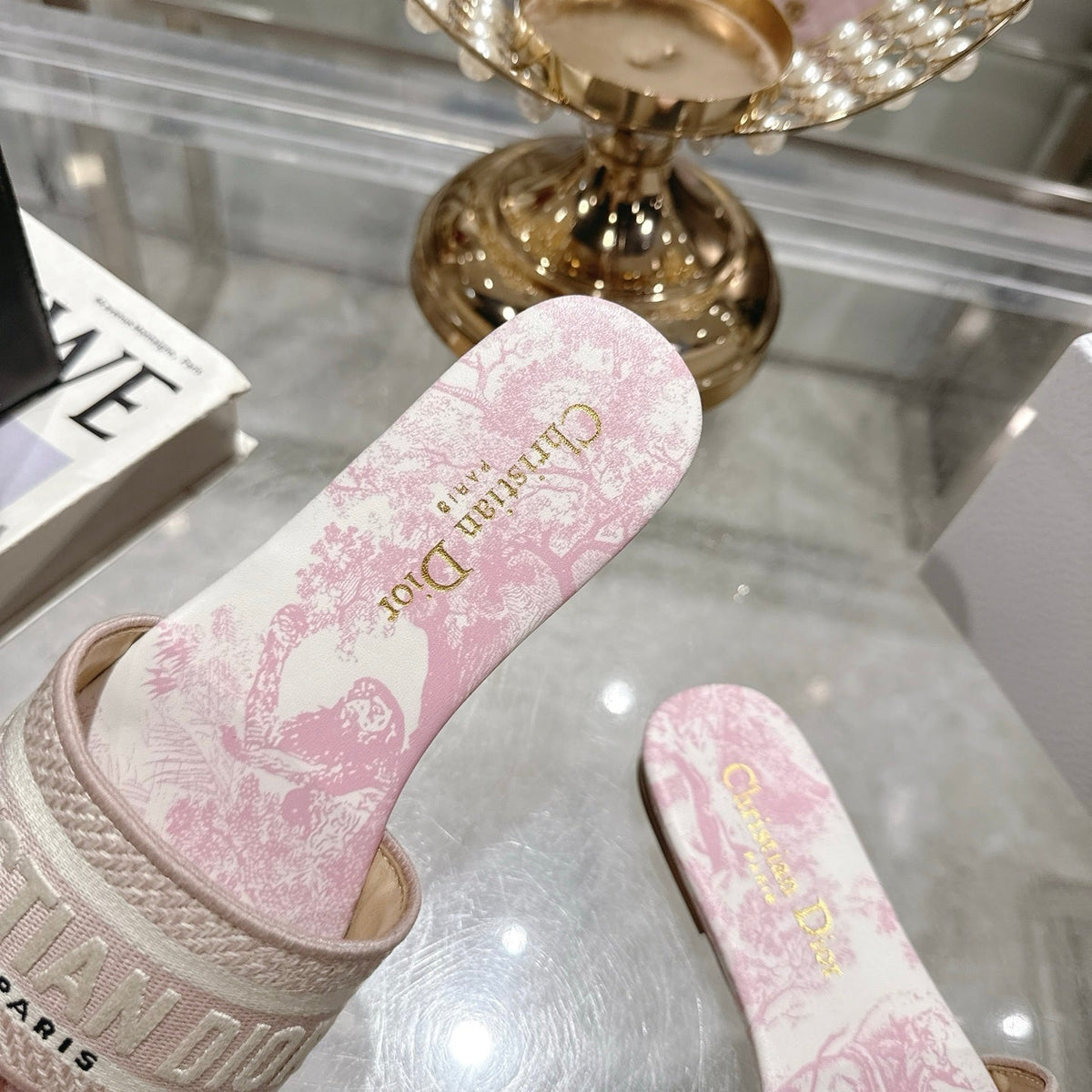 TOILE PRINT LOGO FLAT SLIDES – BLUSH PINK