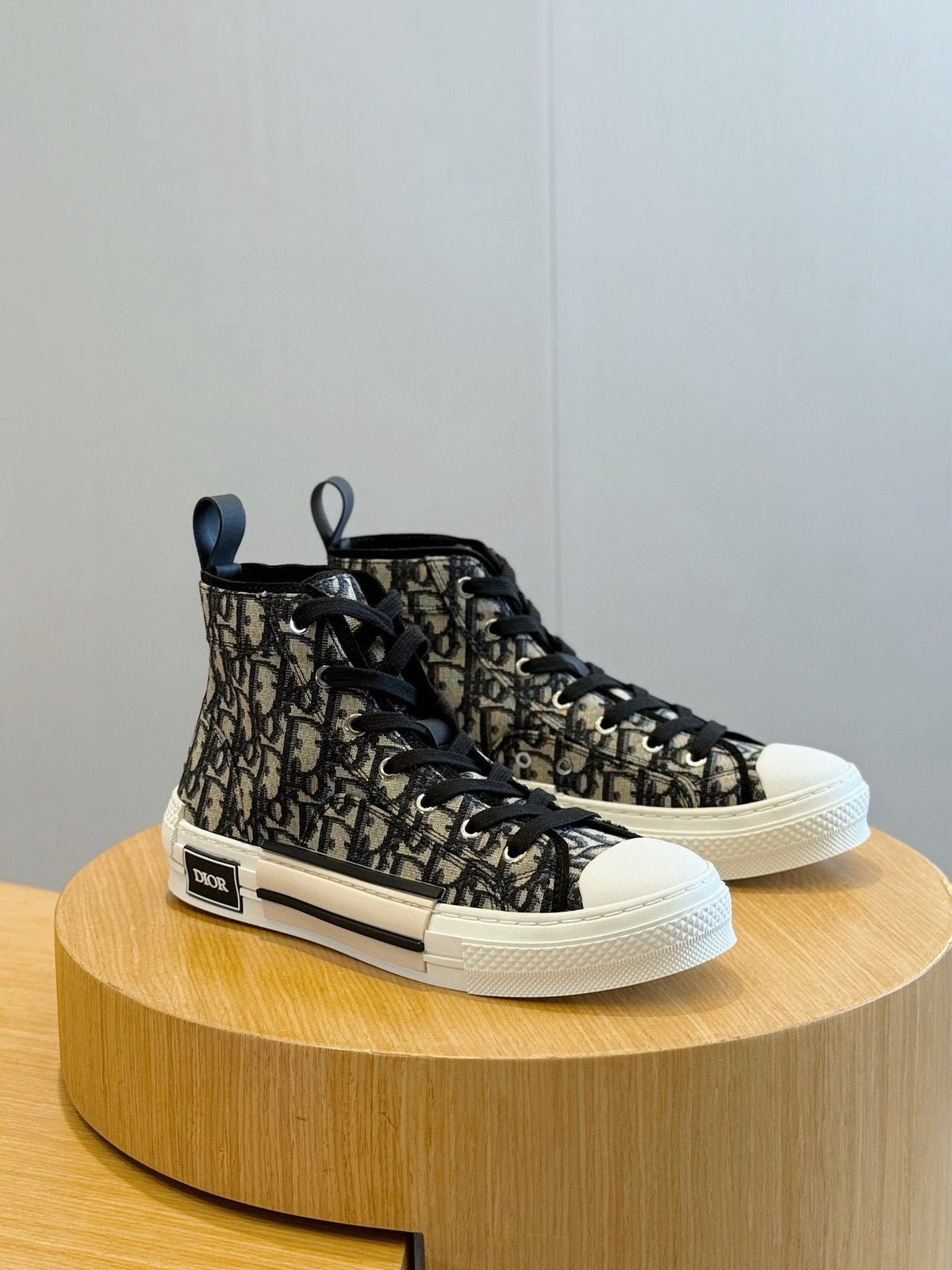 BLACK & BEIGE MONOGRAM HIGH-TOP SNEAKERS