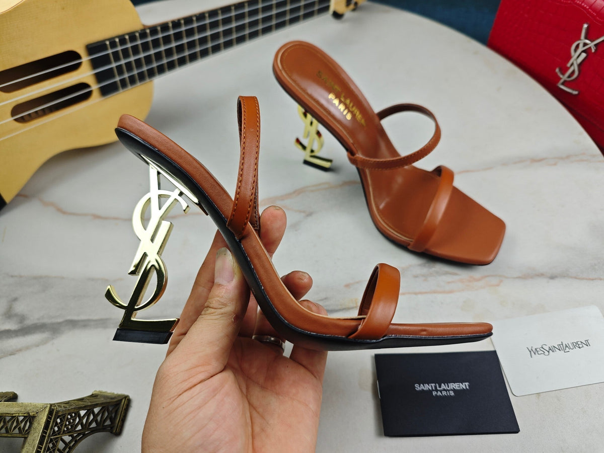 BROWN STRAPPY HIGH HEEL SANDALS