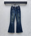 FLARED LEG VINTAGE WASH DENIM JEANS
