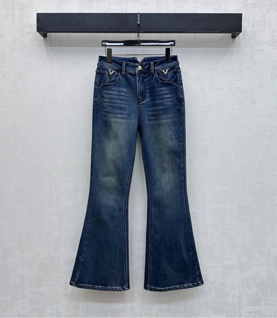 FLARED LEG VINTAGE WASH DENIM JEANS