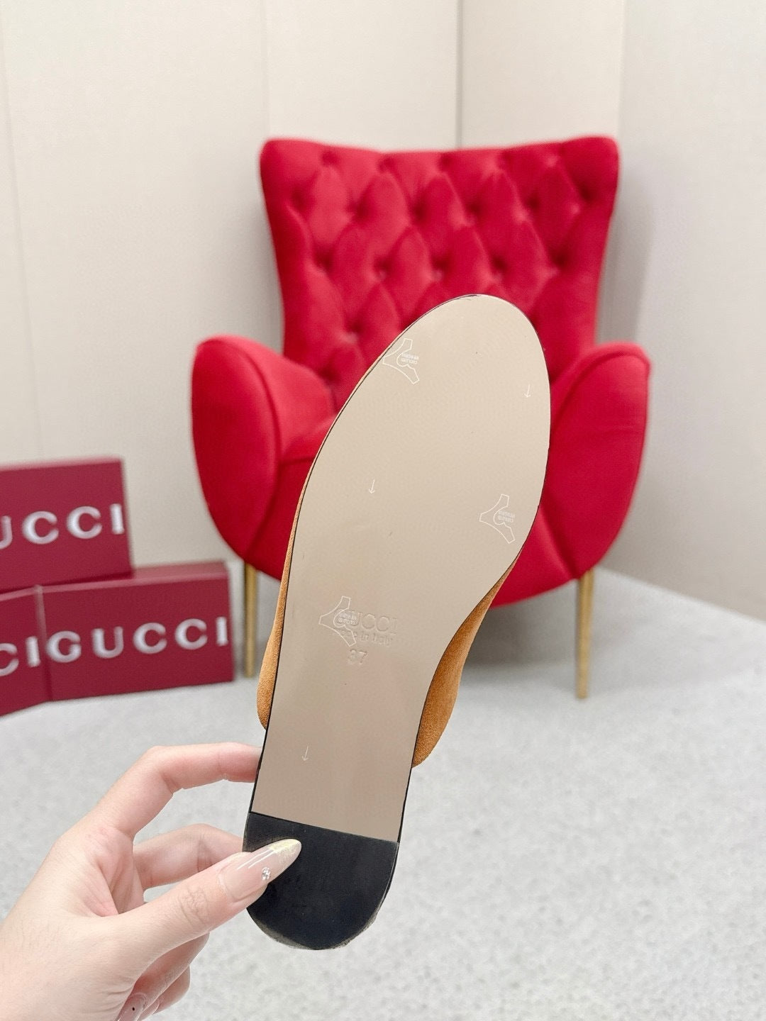 SUEDE SLIP-ON MULES WITH GOLD HORSEBIT DETAIL