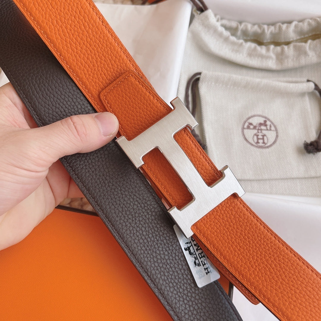 REVERSIBLE LEATHER BELT – ORANGE & BLACK EDITION