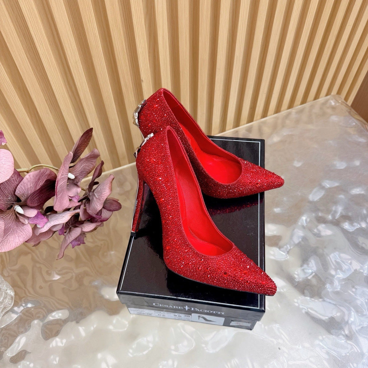RUBY CRYSTAL DAGGER HEELS – RED LUXE EDITION