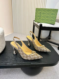 MONOGRAM SLINGBACK HEELS WITH CRYSTAL EMBELLISHED DETAIL