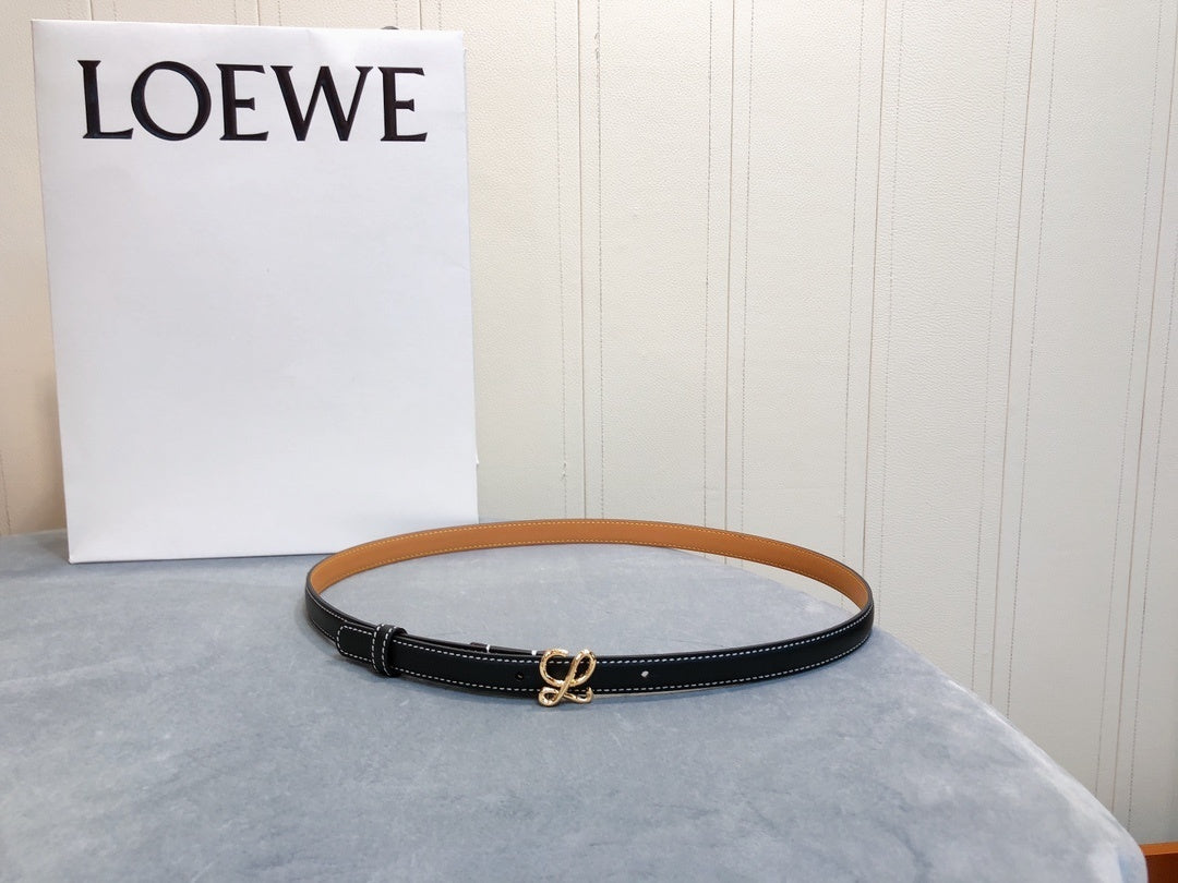 BLACK LEATHER BELT WITH GOLD ANAGRAM BUCKLE