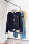 ZIP-UP TEXTURED KNIT JACKET WITH CONTRAST COLLAR