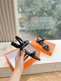 BLACK BUCKLE STRAP FLAT SANDALS
