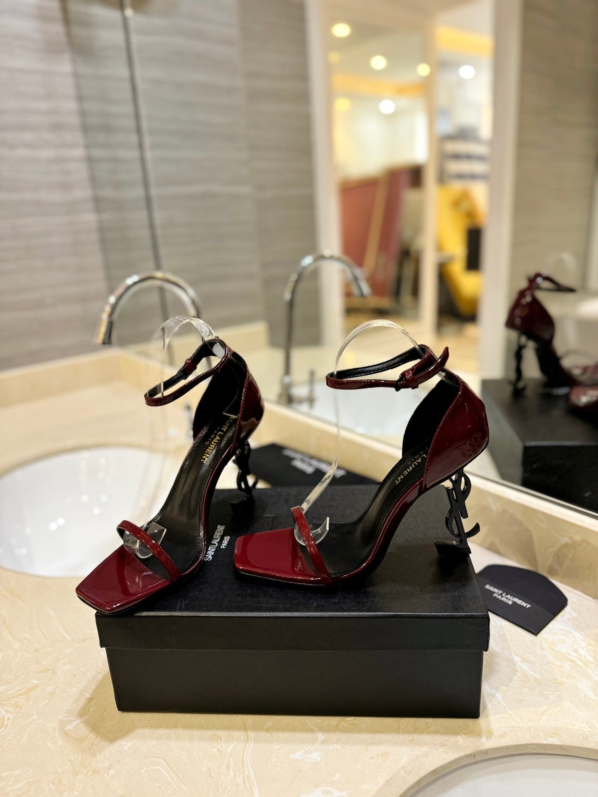 BURGUNDY STRAPPY HIGH HEEL SANDALS