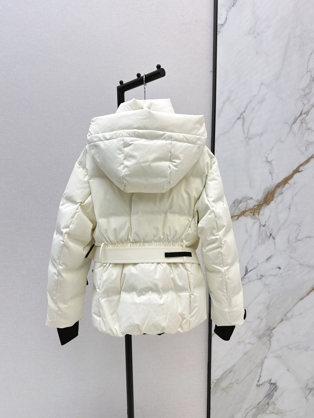 BELTED HOODED QUILTED PUFFER JACKET