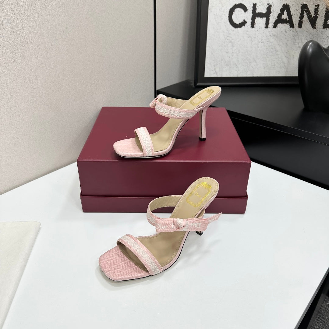 SOFT BLUSH LOGO STRAP STILETTO SANDALS