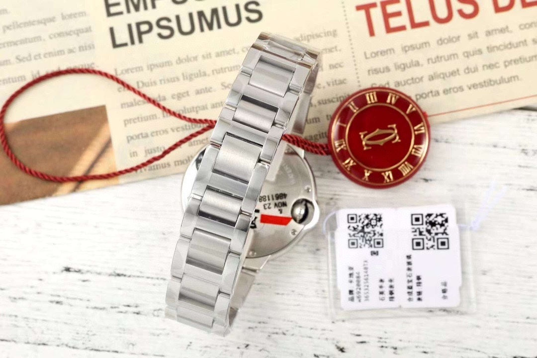 SILVER-TONE ROUND DIAL WATCH WITH PINK FACE