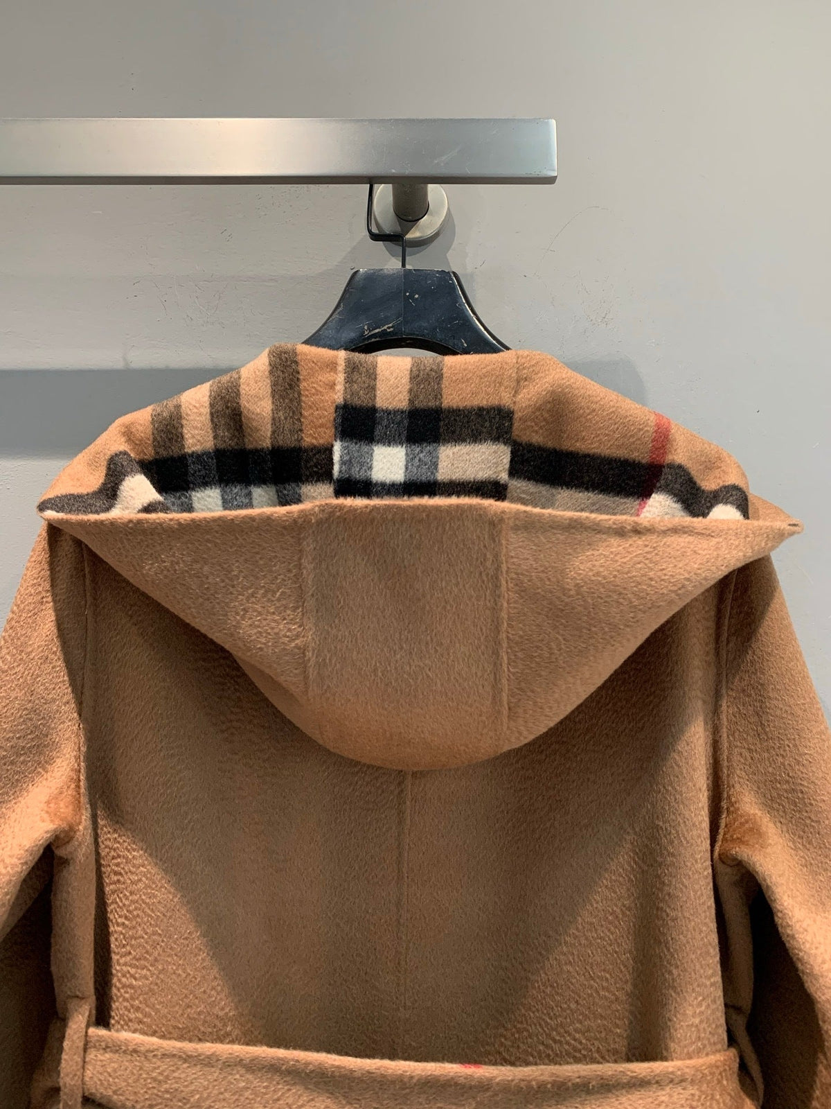 CLASSIC CHECK PANEL BELTED HOODED COAT