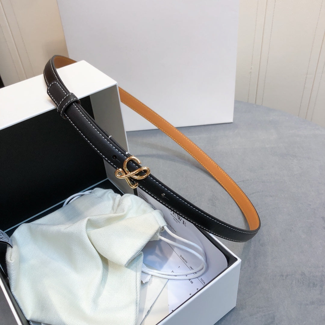 BLACK LEATHER BELT WITH GOLD ANAGRAM BUCKLE
