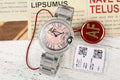 SILVER-TONE ROUND DIAL WATCH WITH PINK FACE