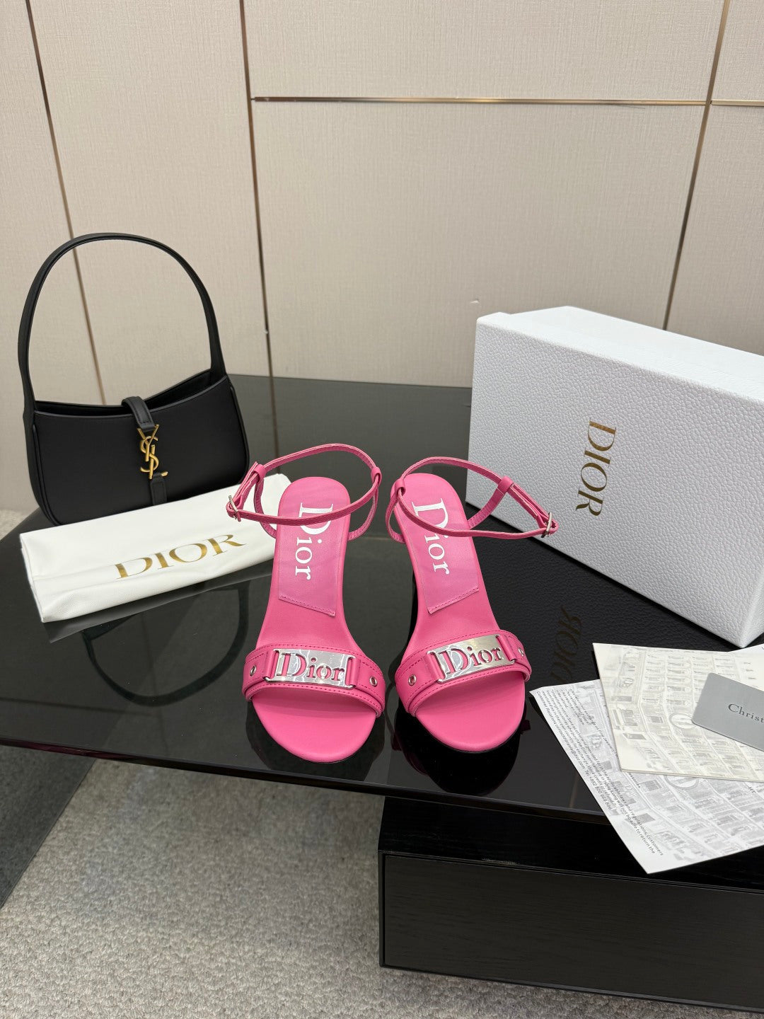 PINK LOGO STRAP HIGH HEEL SANDALS