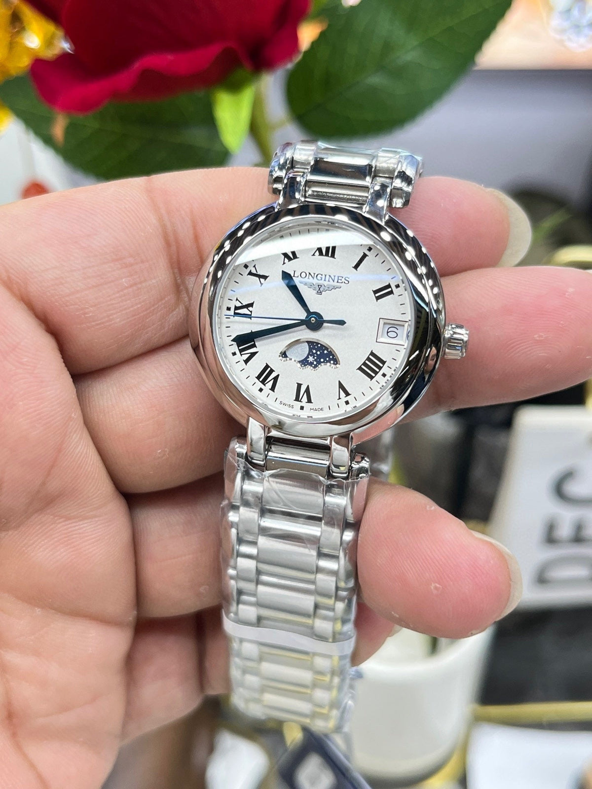 SILVER STAINLESS STEEL WATCH WITH MOONPHASE