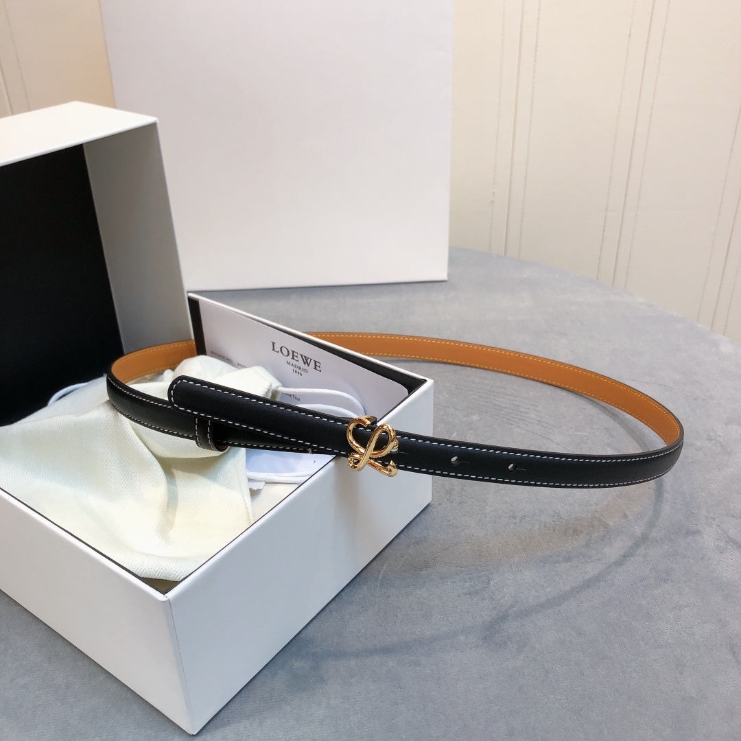 BLACK LEATHER BELT WITH GOLD ANAGRAM BUCKLE