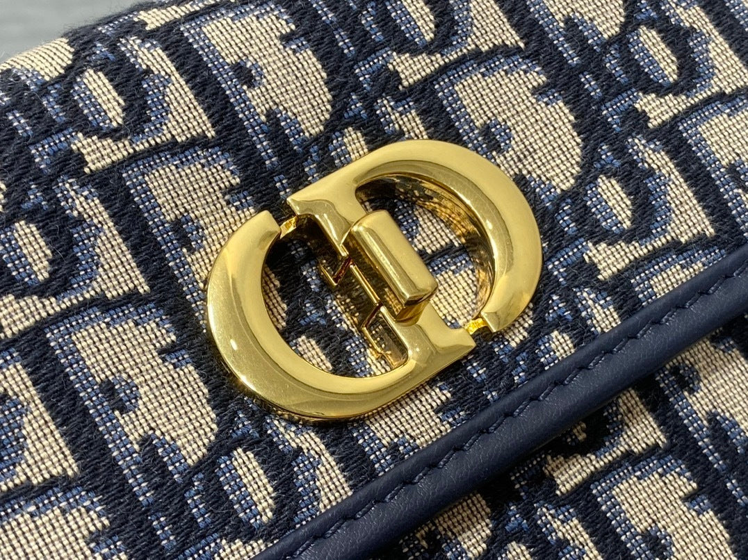 NAVY MONOGRAM CHAIN SHOULDER BAG